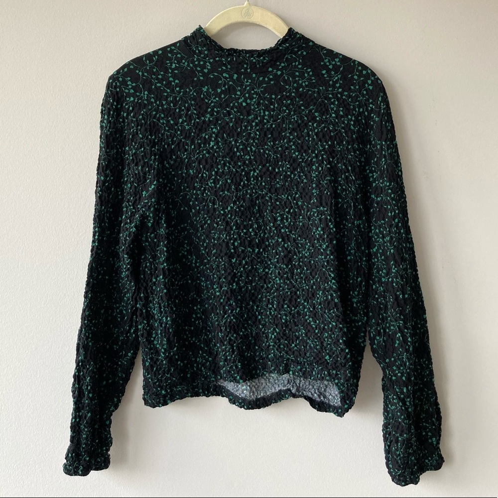 Zara Long-Sleeve High Neckline Floral Blouse Top